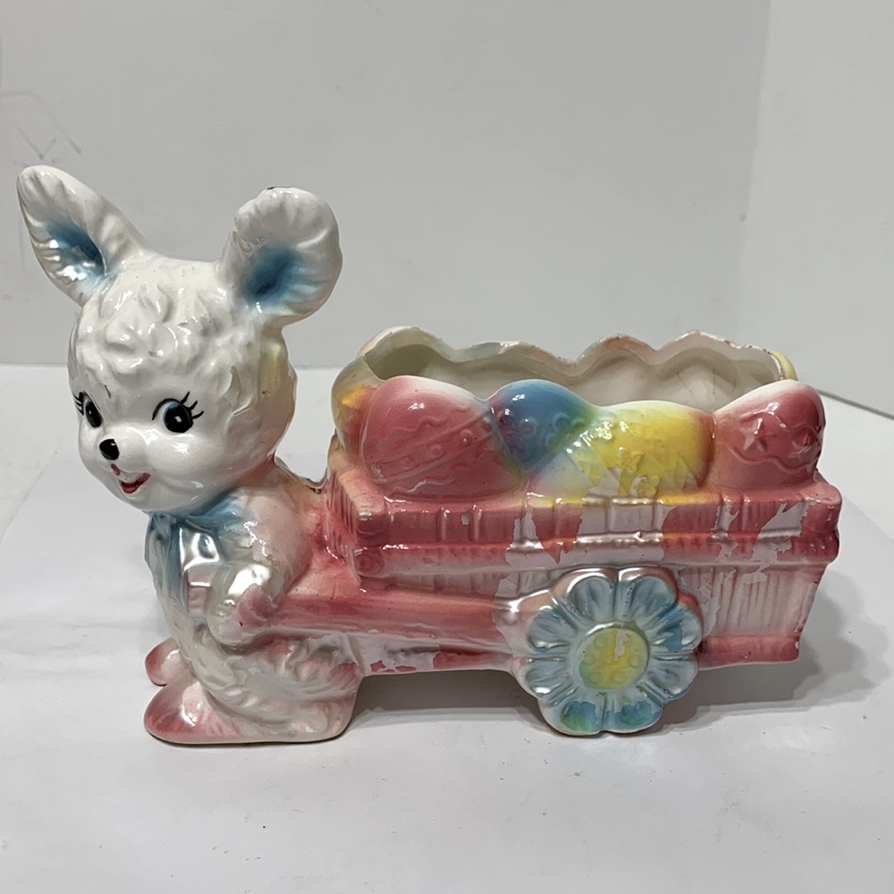 Rubens Easter bunny with wagon vintage planter